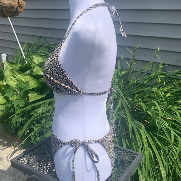 Blue and Yellow Floral String Bikini - Picture 2 of 8